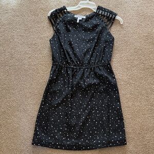 BCBGeneration Black Strappy Mini Dress with Tan Star Print S